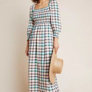 Anthropologie Green Plaid Midi Dress